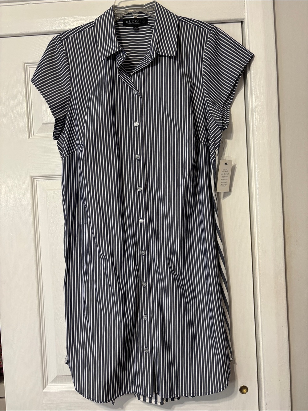 Eloquii Navy and White Striped Cap-Sleeve Shirt Dress Size 16 NWT